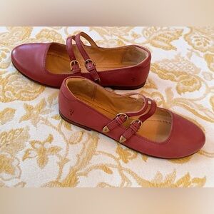 FRYE Leather Mary Jane Flats Double Strap Merlot Red 6 M Maryjane Shoes